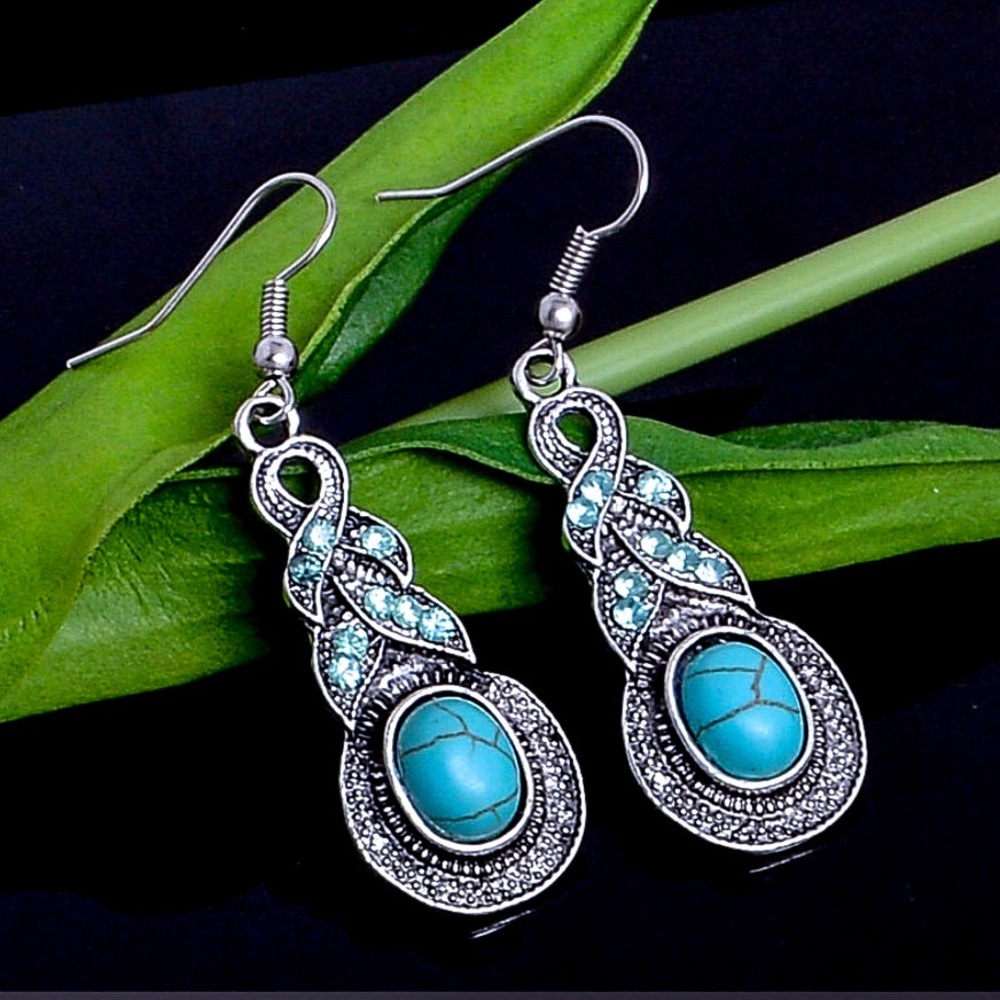 Any 2/$20! Boho Silver/Turquoise/Crystal Earrings - Picture 2 of 11